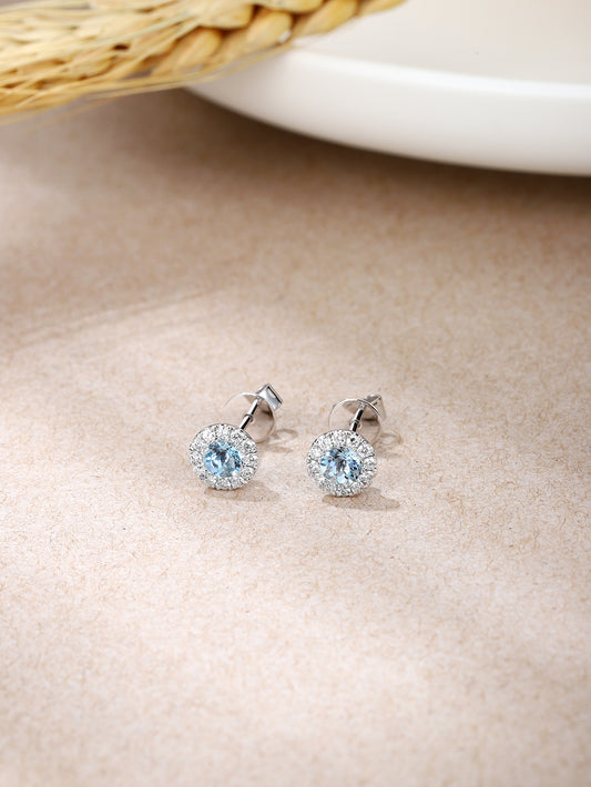 High-Quality 18K Gold Stud Earring with round shape aqua and diamonds - Suitable for  daily wear, A Cute GiftVED1734A01MH